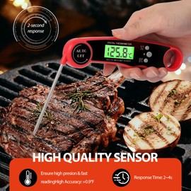 Digital Meat Thermometer with Foldable Probe, Instant Read Food Thermometer for Kitchen, Cooking