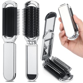 Nuenen 4 Pcs Folding Hair Brush with Mirror Portable Mini Hair Brush Small Compact Pocket Comb for Family Travel Car Gym Wig Bag Purse Gift Women (Silver)