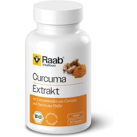 Raab Vitalfood® Organic Curcuma Extract Capsules (Pack of 90) - Contains Organic Curcuma Extract, Piperine and Curcuma Powder, Standardised Curcuminoid Content (150 mg per 2 Capsules), Vegan,
