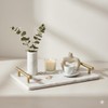 Queenza White Marble Decorative Tray with Gold Handles (12 x