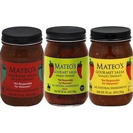 Mateo's Gourmet Salsa 16oz Glass Jar (Pack of 3) Select Heat Level Below (Sampler Pack with 1 of each Heat Level)