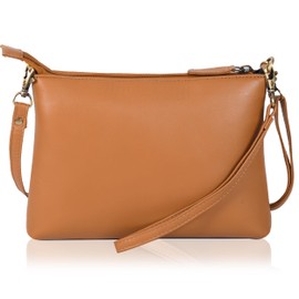 Ozora Leather Small Crossbody Purses for Women Mini Travel Purse with Adjustable Strap Leather Wristlet Purses, Tan Soft, Crossbody