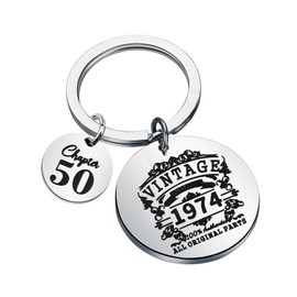 Lywjyb Birdgot Vintage Made in 1974 Keychain All Original Parts Funny Birthday Gift Born in 1974 Gift for Men Women (Chapter 1974 Key CA)