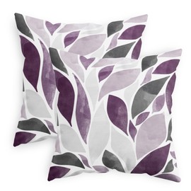 CaliTime Throw Pillow Cases Pack of 2 Cozy Fleece Falling Dahlia Floral Flowers Petals Decorative Cushion Covers for Couch Bed Sofa Farmhouse Decoration 18 X 18 Inches Deep Purple Grey