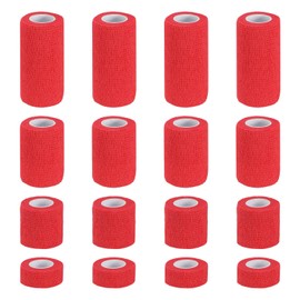PATIKIL 1"/2"/3"/4" Self Adhesive Bandage Wrap, 16 Pcs 5 Yard Elastic Self Breathable Self Adherent Wrap Tape for Stretch Athletic Sports Wrist Ankle Outdoor Tape, Red