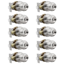 Knobonly 10 Pack Keyless Bathroom/Bedroom Door Knobs, Privacy Door Knob, Inside Door Lock, Satin Nickel, Stainless Steel