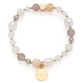 Leonardo Jewels Hope 022633 Women's Bracelet Pearl Bracelet with Gold Pendant, Freshwater Agate Shell Pearl 20.5 cm Elastic, Stainless Steel, No Gemstone