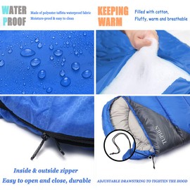 tuphen- Sleeping Bags for Adults Kids Boys Girls Backpacking Hiking Camping Microfiber Liner, Cold Warm Weather 4 Seasons Winter, Fall, Spring, Summer, Indoor Outdoor Use, Lightweight & Waterproof