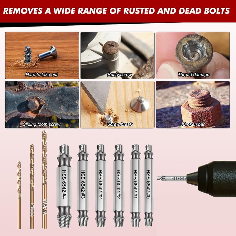 9 PCS Damaged Screw Extractor Set,6 PCS HSS 6542 Screw