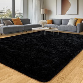 8x10 Black Area Rugs for Living Room, Soft Large Fluffy Shag Rugs for Bedroom, Cozy Fuzzy Plush Indoor Floor Big Carpet for Kids Girls Boys Room Nursery Dorm Home Decor Aesthetic, Upgrade Non-Slip
