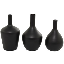 The Novogratz Glass Decorative Vase Centerpiece Vases, Set of 3 Flower Vases for Home Decoration 14", 13", 12" H, Black