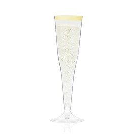 TRUE Gold Rimmed Disposable Champagne Flutes Plastic, Champagne Glasses, Toasting Flutes for Weddings, Cocktails, Birthday, Home Bar, 5.5oz, Set of 12