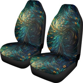 Uskorhein Stain Peacock Glass Fractal Art Car Seat Cover Full Set Gothic Artwork Car Seat Covers with Front Seat Covers and Rear Split Bench Car Seat Cover Universal Accessorie