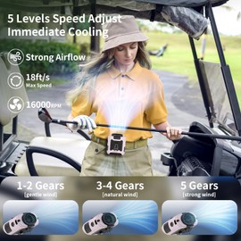 Socool 10000mAh Portable Waist Fan Clip on Wearable Belt Personal Fan Rechargeable Battery operated With 5 Speeds & Flashlight Neck Fan Hands-Free 40H Cooling For Outdoor Camping Travel