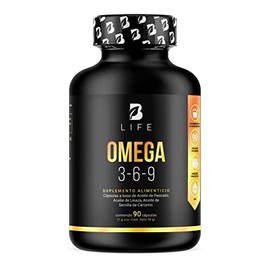 B Life Omega 3-6-9 con 90 Cápsulas | 1000 mg con Aceite de Pescado (EPA y DHA), Linaza y Cártamo | Mezcla Completa de Ácidos Grasos Esenciales.
