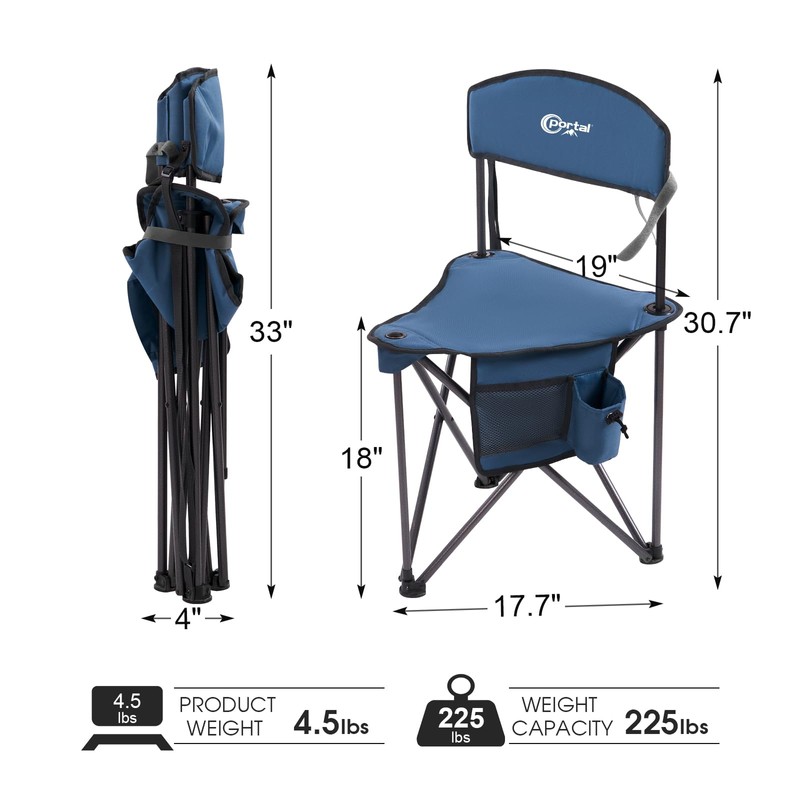 PORTAL Extra Large Quick Folding Tripod Stool with Backrest Fishing