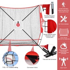 AOLIGEIJS 6'X6' Baseball Softball Practice Net,Pitching Net,Batting Net,with Baseball Tee,Bonus Strike Zone,Target and Bow Frame,for Hitting,Pitching,Catching