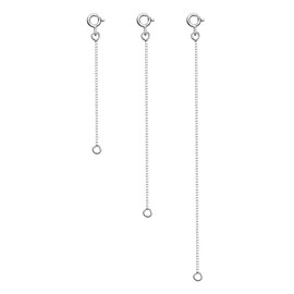 LeCalla 925 Sterling Silver 3 Pcs Box Chain Necklace Extenders for Women, Extension Chains Necklaces Bracelet Anklet with Spring Ring Clasp 2", 3", 4" Inches