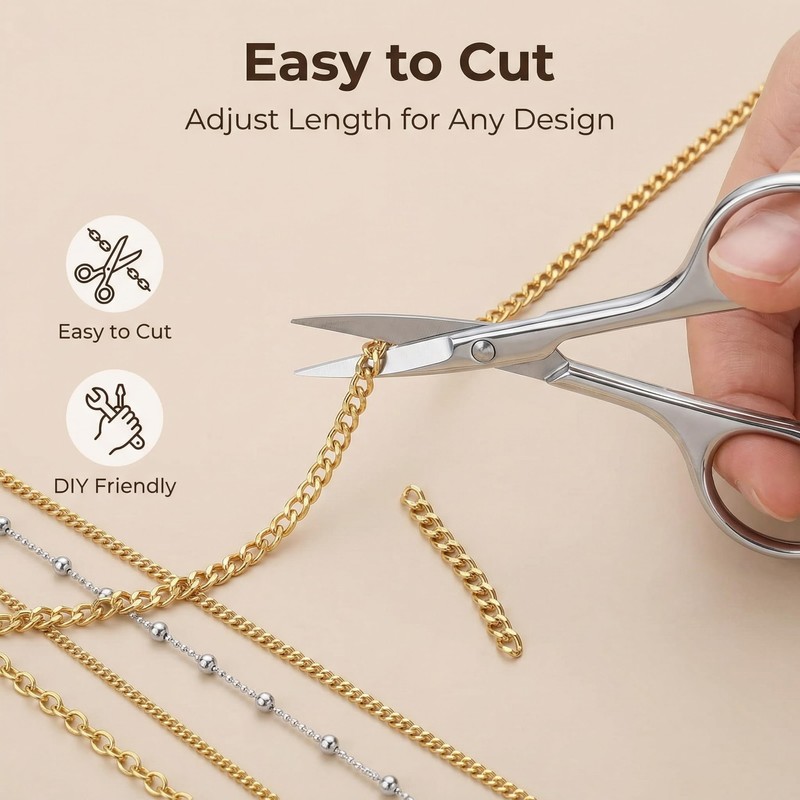 4 Packs 24 Strips Nail Chains for Nail Art Gold