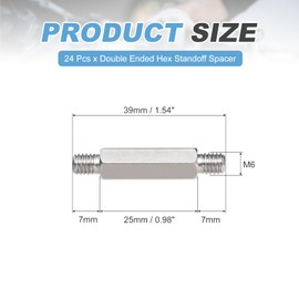 MECCANIXITY 24 Pcs Stainless Steel Double Ended Stud Nut, M6x39mm Male to Male Double End Threaded Stud for Hex Head Double End Studs Rods Right Left Hand Thread Screws