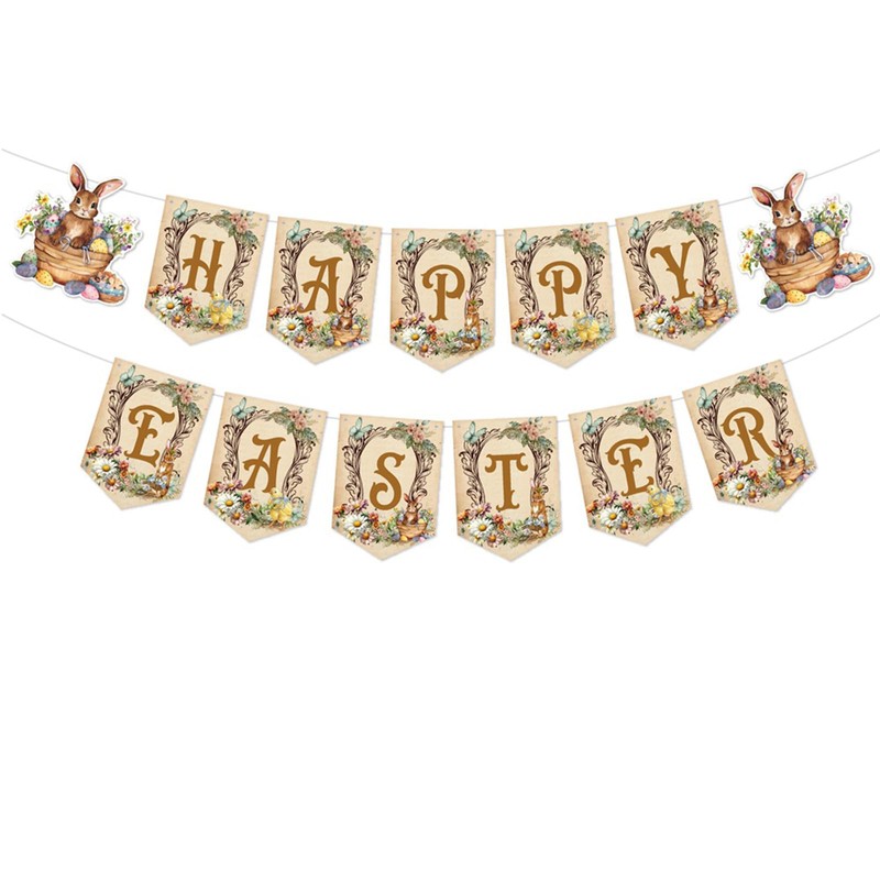 EchoDone Happy Easter Banner Bunny Banner Easter Garland for Indoor