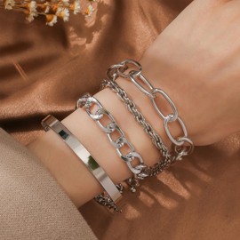 Long tiantian Gold Bracelet Stack Chunky Gold Bracelet for Women Dainty Gold Bracelets Pulseras Para Mujer Chain Link Stackable Bracelets for Women Gold Jewelry