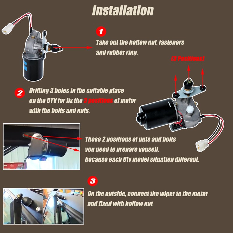 Wadoy UTV Windshield Wiper Motor Kit 12V Compatible with Polaris