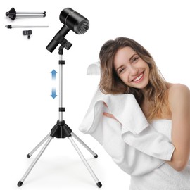 Adjustable Hair Dryer Stand, 29-59 Inch Hair Dryer Holder with Tripod and Universal Clip, 360-Degree Rotating Blow Dryer Stand for Bathroom, Vanity, Makeup Room