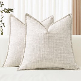 Artscope Pack of 2 Beige Decorative Cushion Covers 24x24 Inch Soft Linen Texture Couch Throw Pillows Farmhouse Pillow Covers with Elegant Design for Sofa Bedroom Living Room Home Decor 60 x 60 CM