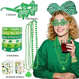 UOUYOO St. patricks day accessories Party Favors Set St. Patrick's Day Accessories Glasses Necklaces Tattoos Bracelets Decorations Supplies