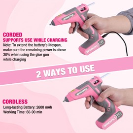 WORKPRO Glue Gun 7.2V, Corded & Cordless Using Hot Glue Gun Kit with 20pcs Glue Sticks(7x100mm), 30s Fast Preheating USB Charging Glue Guns for DIY Project, Art, Craft