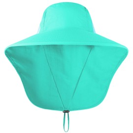 UPF 50+ Sun Protection Hat for Unisex Adult UV Solar Protection Wide Brim Outdoor Beach Fishing Bucket Bonnie Cap Visor with Neck Flap Breathable Mesh Lightweight Foldable Windproof B Turquoise