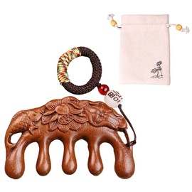 Wooden Massage Comb with Wide Tooth with Anti-Lost Rope + Storage Bag, Head Massage Wooden Massage Comb, Round Tooth Comb, Fatigue Relieves Acupuncture Massager Gua Sha Massage Tool