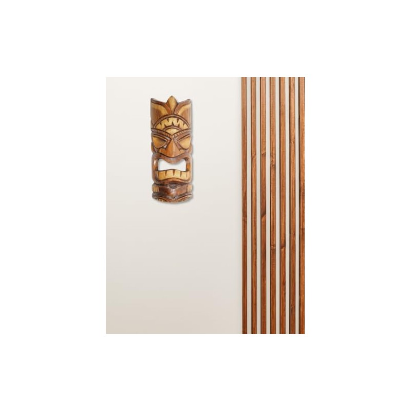 Artisanal Tiki Mask Height 30 cm Wooden Traditional Style Decorative