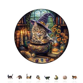 KAAYEE Wooden Puzzles for Adults, 3D Visual Effect Magic Feline Cat Wooden Jigsaw Puzzle Unique Shape Wood Puzzle Adult, 3D Effect Flat Puzzle Birthday Family Game (S-8.5 * 8.5 in-100pcs)