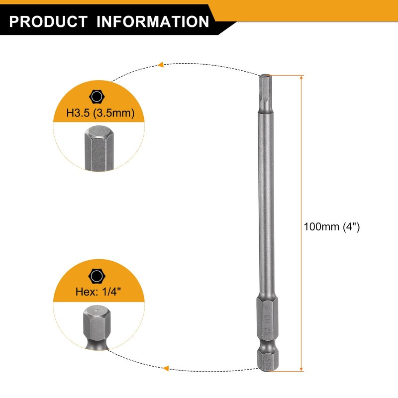sourcing map H3.5 Hex Head Drill Bit Wrench 3.5mm Metric