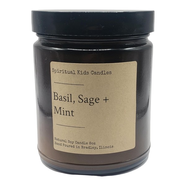 Basil, Sage & Mint 8oz Glass Jar Candle Hand Poured