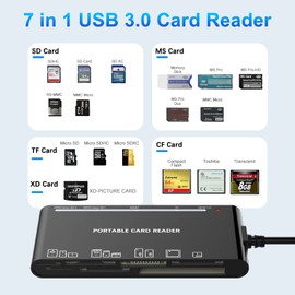 UTAKY USB 3.0 Memory Card Reader Upgraded Extension 7 in 1 Multi-Card Adapter 5Gbps Read Write for SD SDXC SDHC CF CFI TF XD Micro SD Micro SDXC Micro SDHC MS MMC UHS-I Card for Windows Mac OS Linux