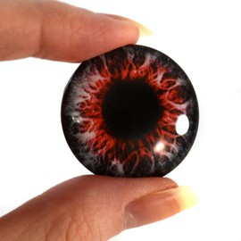 Solid Glass 30mm Red and Black Demon Zombie Glass Cabochon Unique Pair for Art, Sculptures, Props, Masks, Fursuits, Jewelry Making, Taxidermy, and More