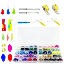 Roucerlin 70 Pieces Quick Sewing Needle Threader Set, Needle Threading Tool Kit with Fish Type, Gourd, Thumb Shaped, Automatic Threader, Color Threads, Seam Rippers, Drawstring Threaders, Thimble