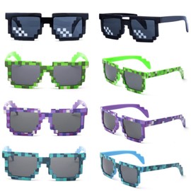 12pc 8-Bit Pixel UV Protect Gamer Sunglasses Adult Kids Party Favors (black purple green blue)