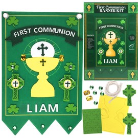 2025 First Communion Banner Kit, Felt Church and Sunday School Craft Activity with Everything Included, Irish Catholic, Pew Decoration, 12 x 9 Inches