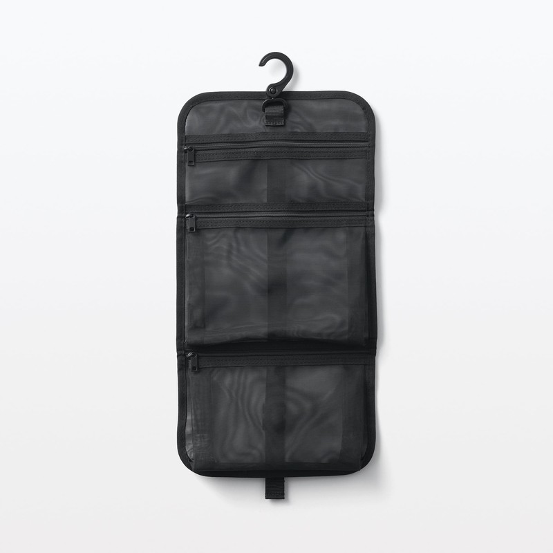 MUJI OHH39A4A Nylon Mesh Hanging Toiletry Case, Black, Approx. 8.3