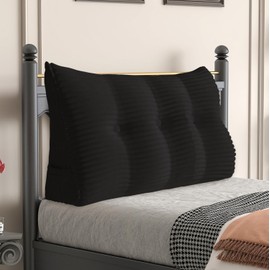 Daneey Headboard Wedge Pillow Bed Wedge Pillow for Headboard Bolster Reading Pillow for Bed Back Pillow for Sitting in Bed Wedge Pillow Headboard with Removable Cordury Cover (Black, Twin)