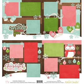 Two Printed Layouts - Snow Much Fun & Christmas Snow - 2-2 Page 12"x12" & 2 Duplicate 6"x6" Bonus Layouts on 80lb Cardstock - Exclusive Original Matching KIT - by Miss Kate Cuttables