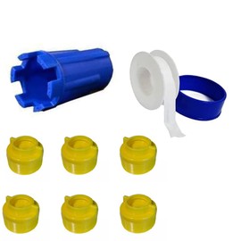 6 Winter Plug Kit Includes l 6 Floatable Plugs l 3 in 1 Blue Wrench l Teflon Tape l Fits 1 1/2” Female Threads inground Pool Returns (6)