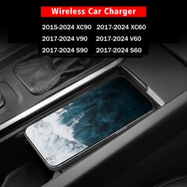 smnuxwm Wireless Car Charger for New XC90/ XC60/ V90/ V60/ S90/ S60, Wireless Cell Phone Automobile Chargers with QC 3.0 USB Port (Black-Light)