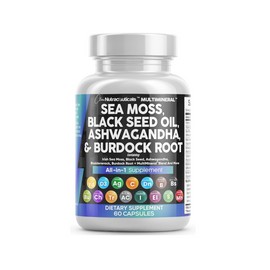 Clean Nutraceuticals Sea Moss Black Seed Oil Ashwagandha Turmeric Bladderwrack Burdock & Vitamin C Vitamin D3 with Elderberry Manuka Dandelion Yellow Dock Iodine Chlorophyll ACV