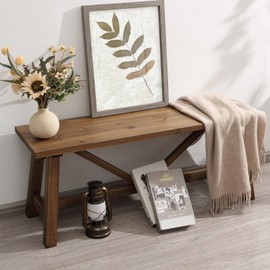 Wnutrees 43" Farmhouse Wood Bench, Narrow Bench, Long Bench Seat for Entryway, Living Room, Dining Room, Solid Wood, Natural