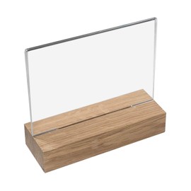 HMF 46941 Acrylic Table Stand with Wooden Base DIN A6 Landscape Format Crystal Clear